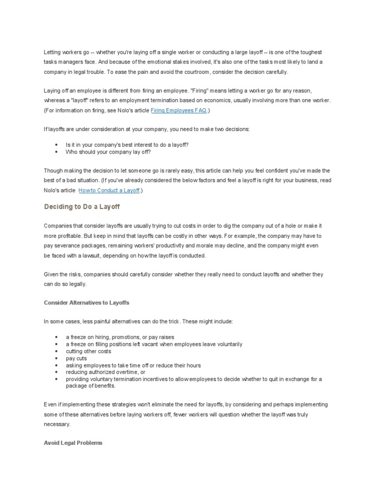Deciding To Do A Layoff: Firing Employees FAQ | PDF | Layoff | Employment