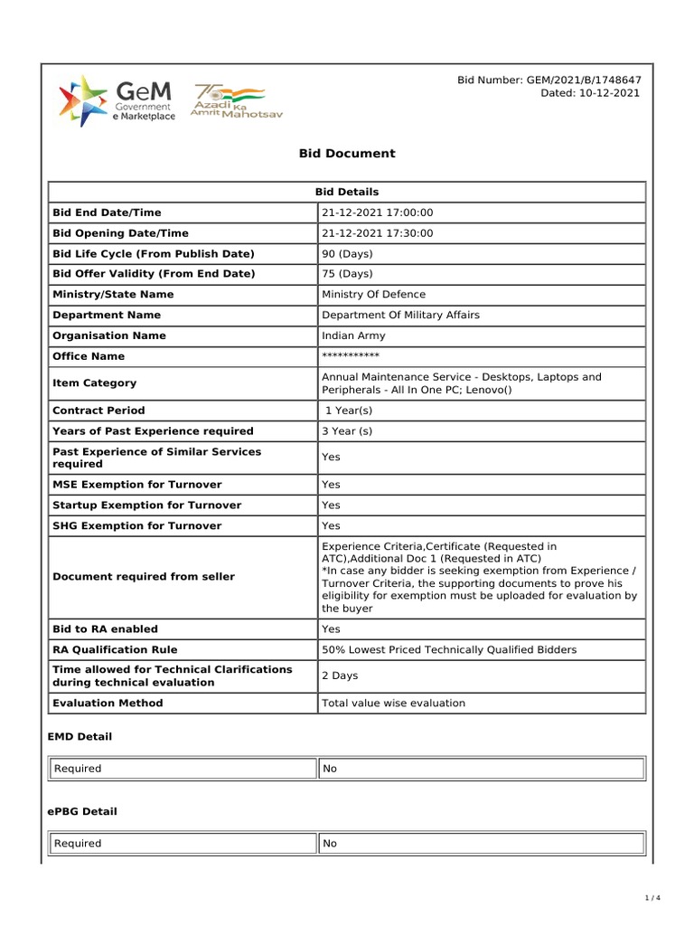 GeM Bidding 2928897 PDF Procurement Prices