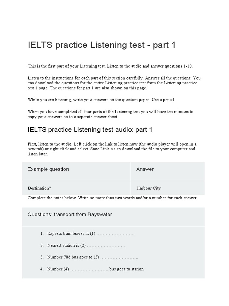 IELTS Practice Listening Test Audio Part 1 PDF International