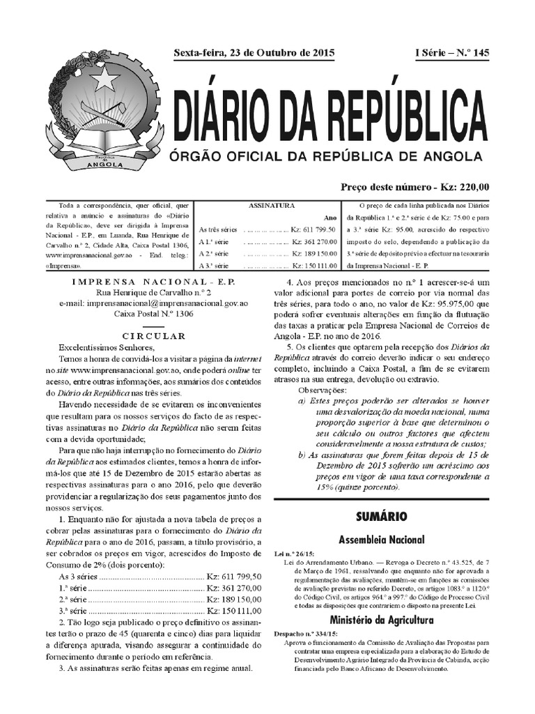 Lei n 26 15 de 23 de outubro lei do arrendamento urbano pdf