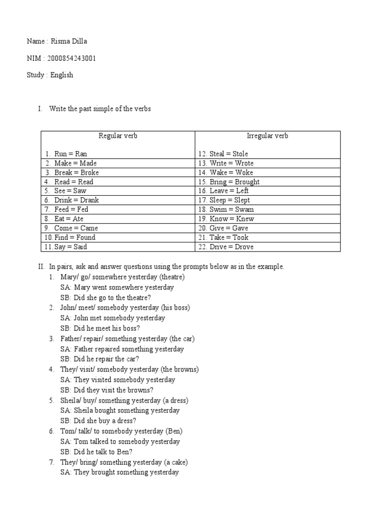 Past Tense | PDF | Grammar | Linguistics