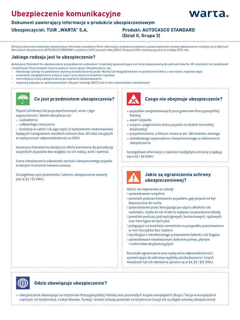 WARTA OWU AutoCasco Standard ACS C6201 IPID PDF