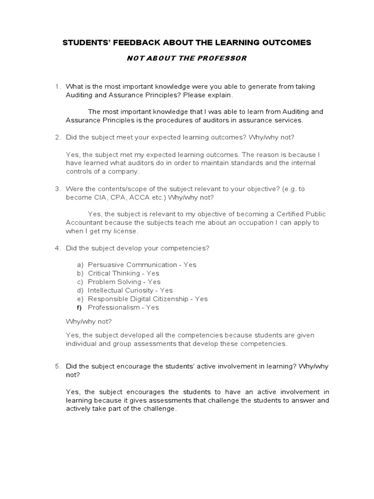 Student Feedback on Auditing Course Outcomes | PDF