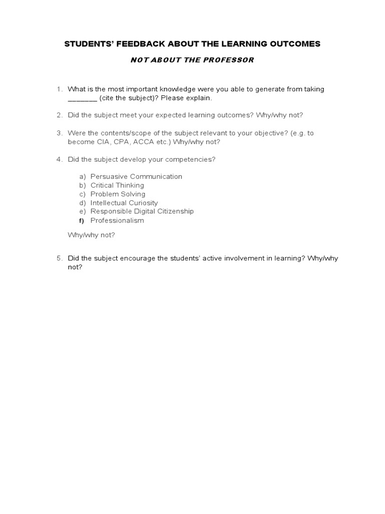 Students' Feedback About The Learning Outcomes - Canvas | PDF | Career ...