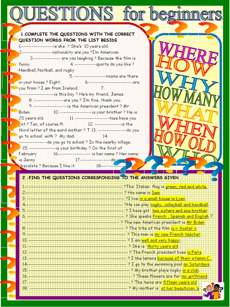 Question Words From The List Beside | PDF | Linguistics