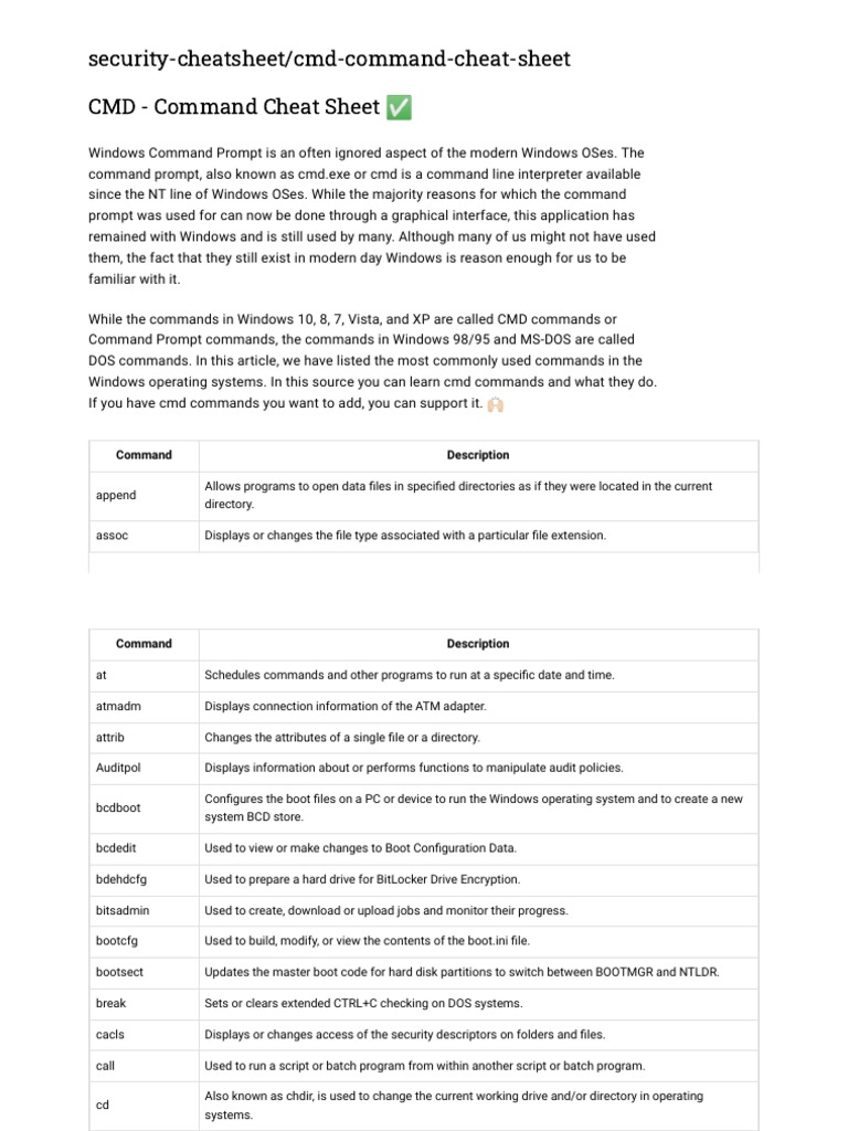 GitHub SecurityCheatsheet CMD Command Cheat Sheat PDF