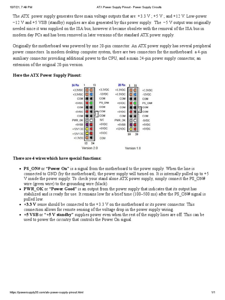 ATX Power Supply Pinout Power Supply Circuits PDF