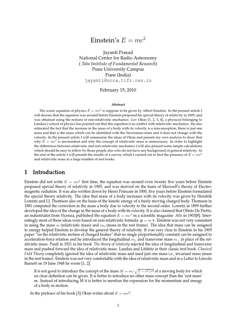 E Is Equal mc2 PDF Mass Momentum