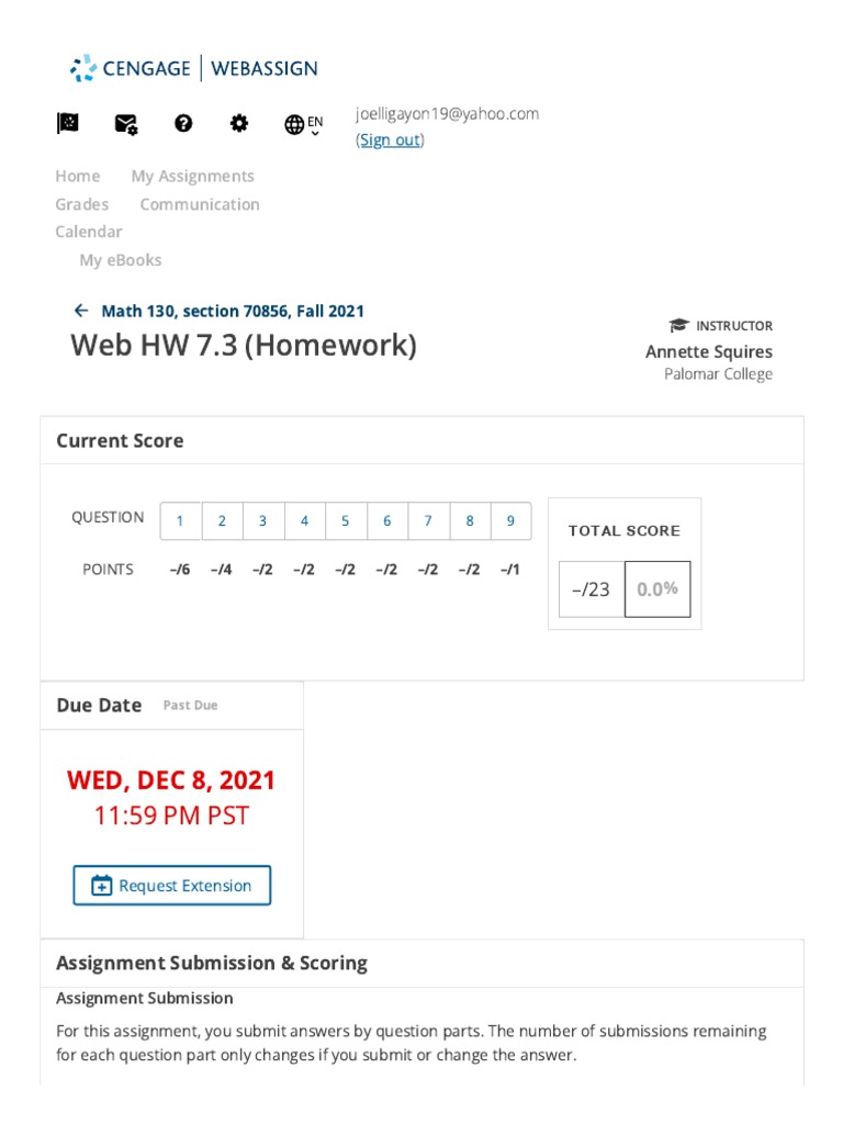 Web HW 7.3 - Math 130, Section 70856, Fall 2021 - WebAssign | PDF ...