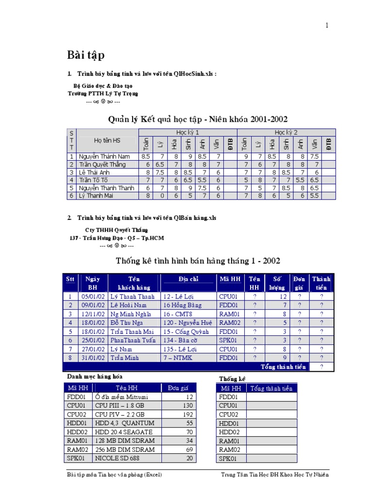Bai Tap Excel | PDF