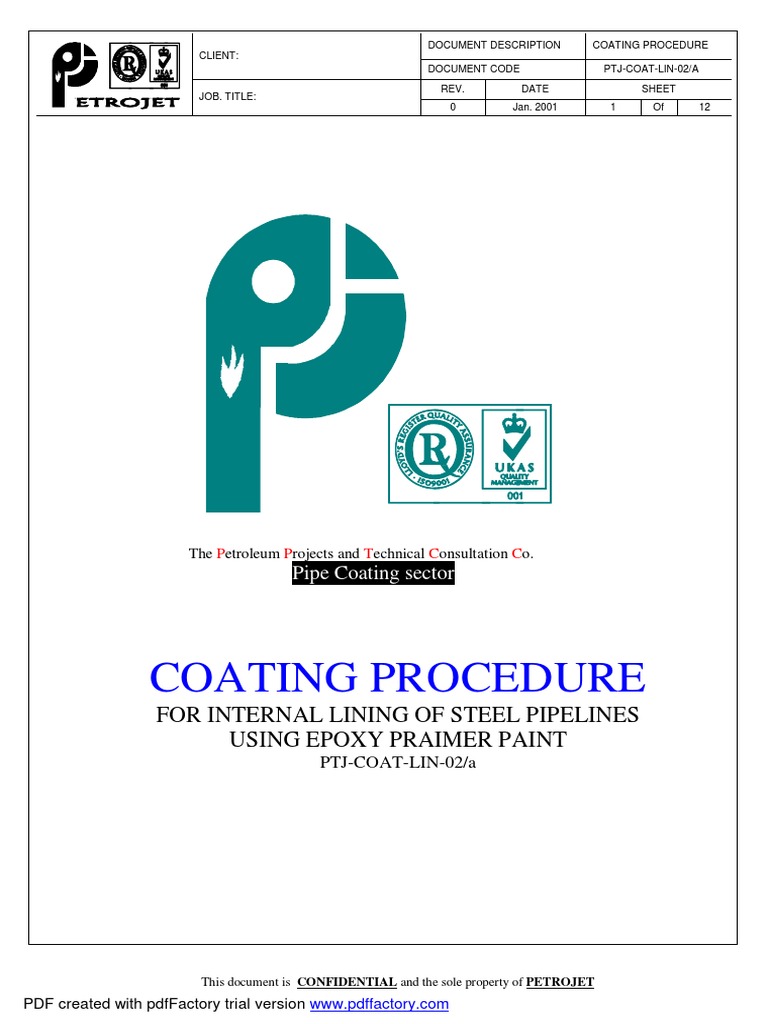 Coating Procedure: For Internal Lining of Steel Pipelines Using Epoxy