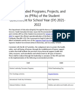 Recommended Programs, Projects, and Activities (Ppas) of The Student Government For School Year (Sy) 2021-2022