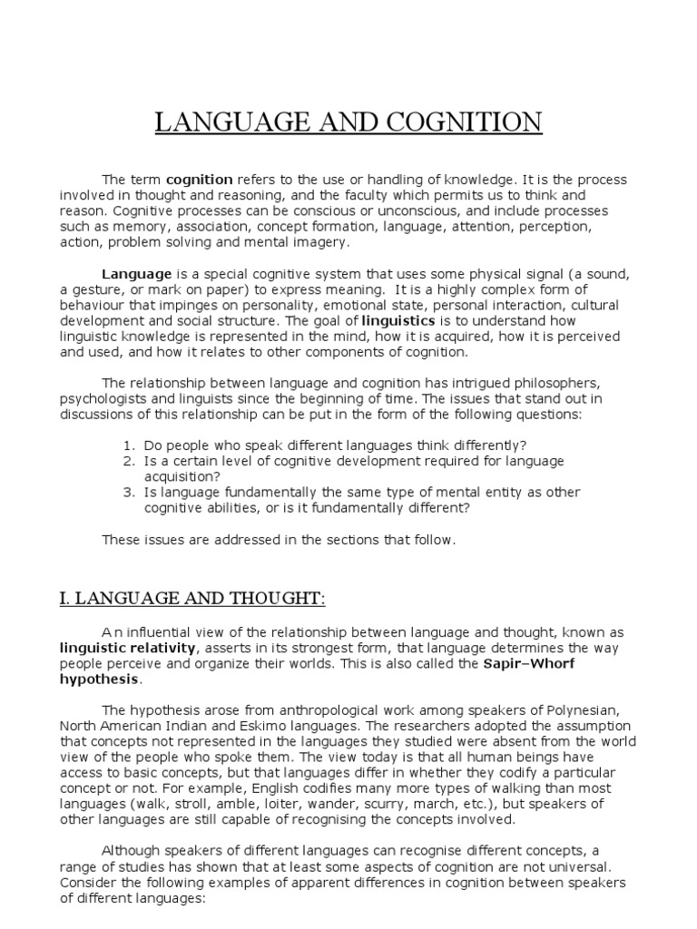 Language and Cognition: Key Insights | PDF | Language Arts & Discipline