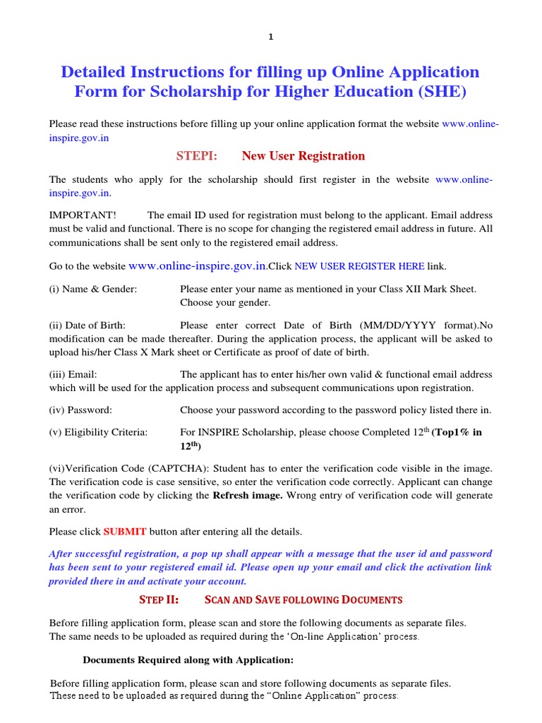 SHE Scholarship Application Guide | PDF | World Wide Web | Internet & Web