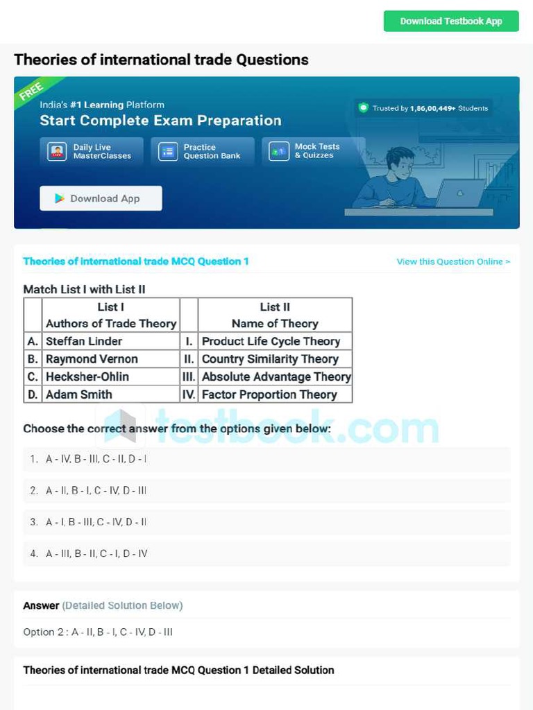 MCQ On Theories of International Trade 5fc42832a1bc541cc2ffc9c8 | PDF