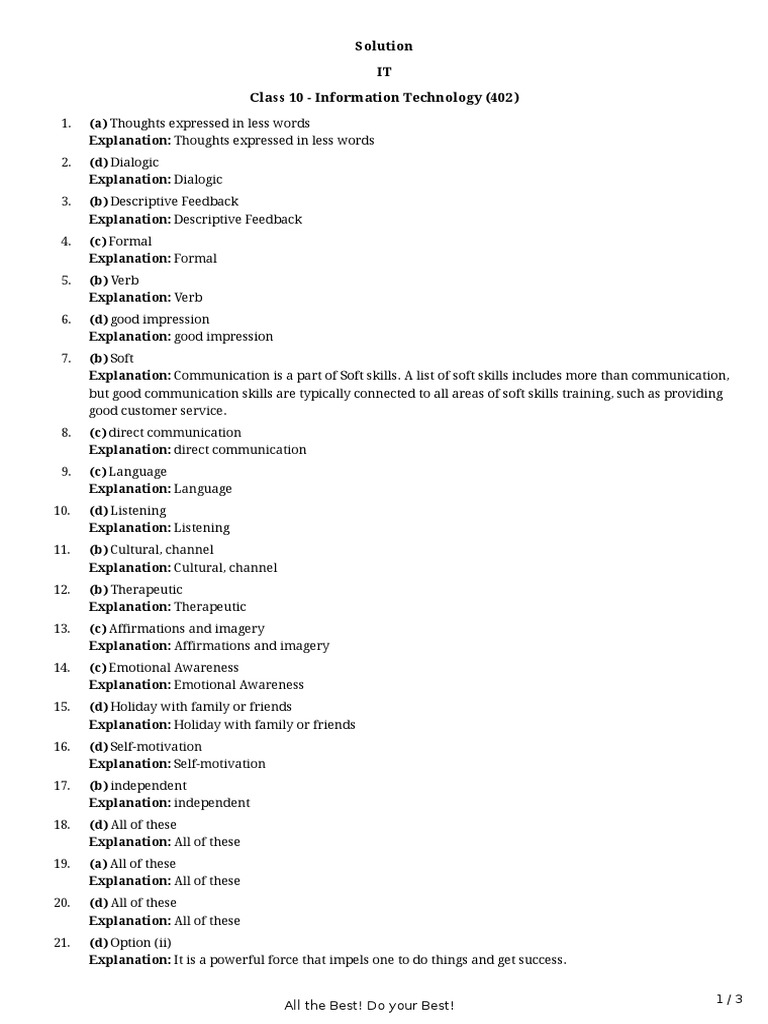 Solution IT Class 10 - Information Technology (402) : All The Best! Do ...