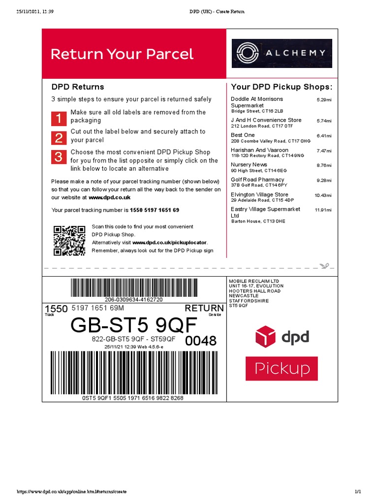 GbSt5 9Qf DPD Returns Your DPD Pickup Shops PDF Food Retailing