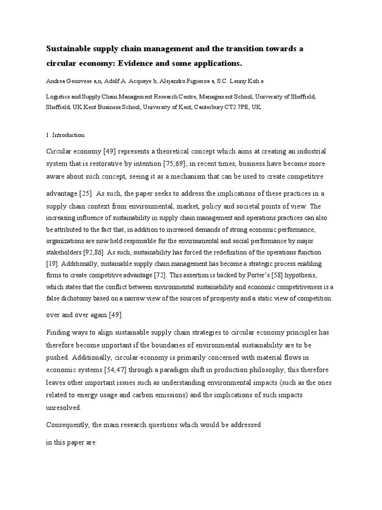 Sustainable Supply Chain Management and The Transition Towards A ...