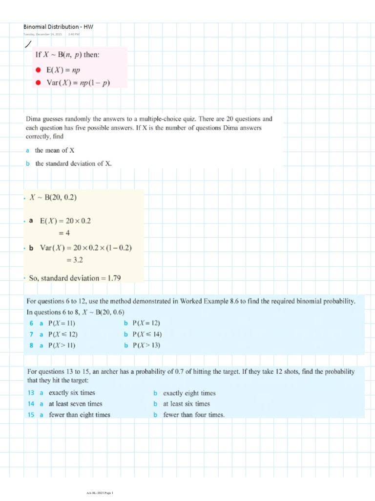 Binomial Distribution - HW | PDF