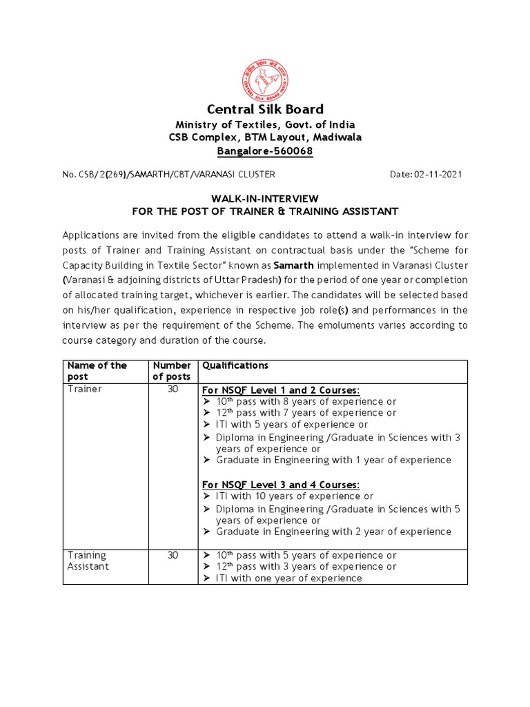 Advertisement For Post of Trainer Training Assistant | PDF | Loom