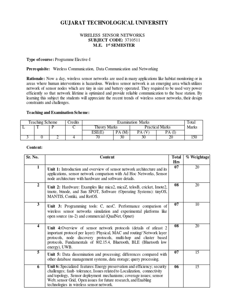 Wireless Sensor Networks Syllabus | PDF | Wireless Sensor Network ...
