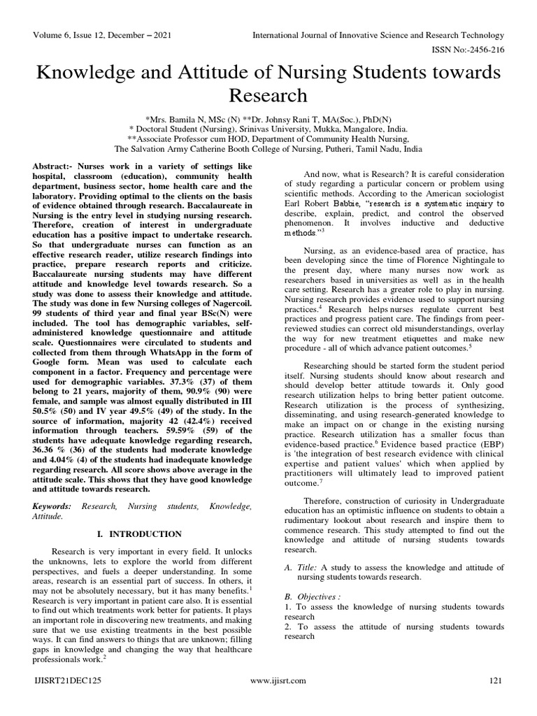 Knowledge and Attitude of Nursing Students Towards Research | PDF ...