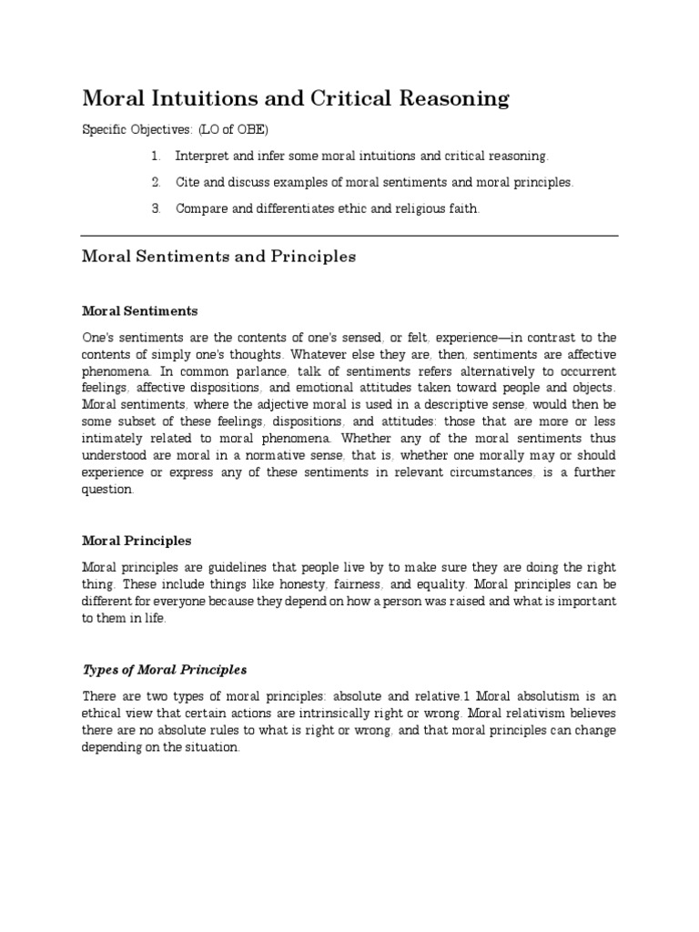 Distinguishing Moral Intuition and Reasoning | PDF | Morality | Reason