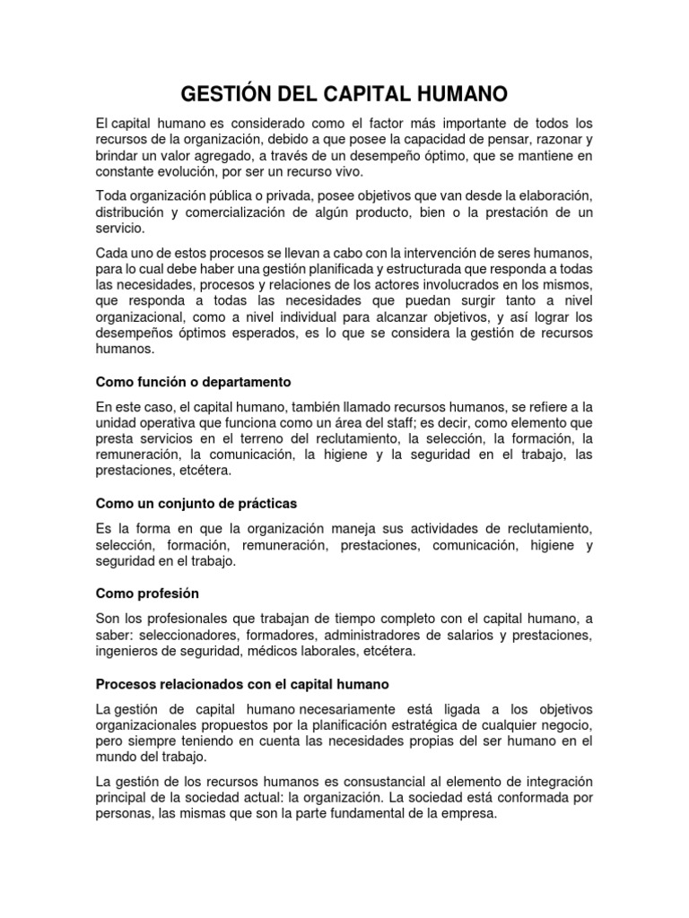 Gestión Del Capital Humano | PDF | Gestión de recursos humanos