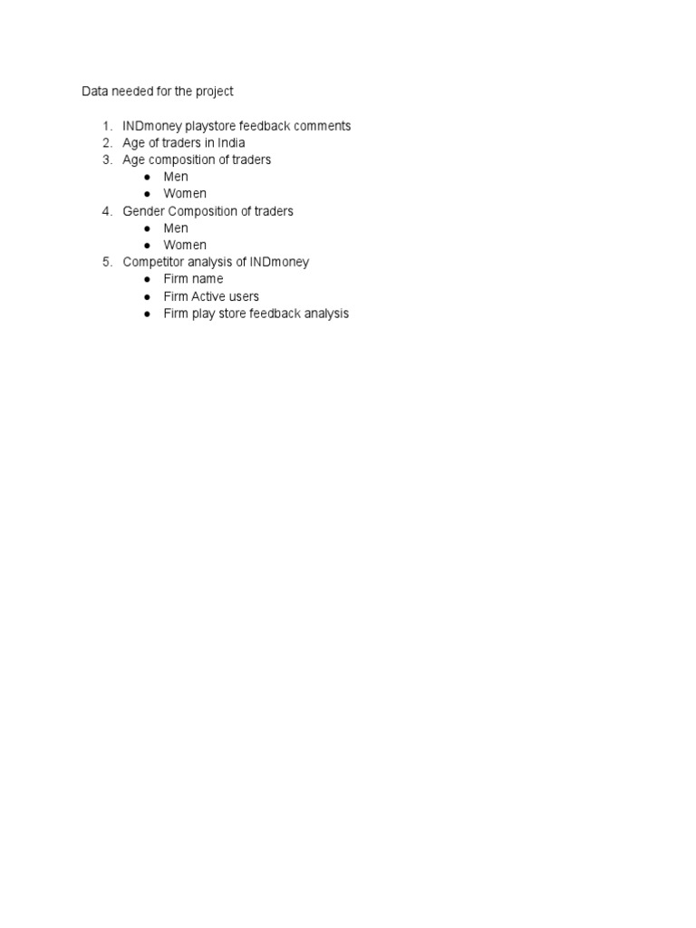 Data Needed For The Project | PDF | Finance & Money Management