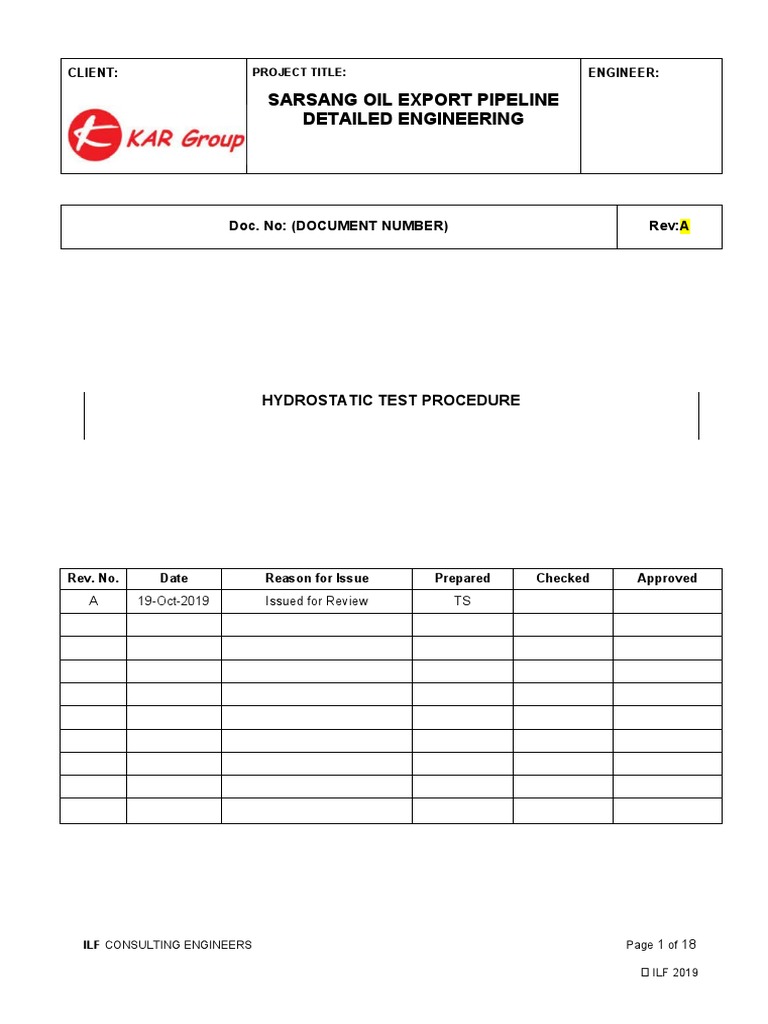 Q116 Hydrostatic Test Procedure PDF Pipeline Transport Pressure