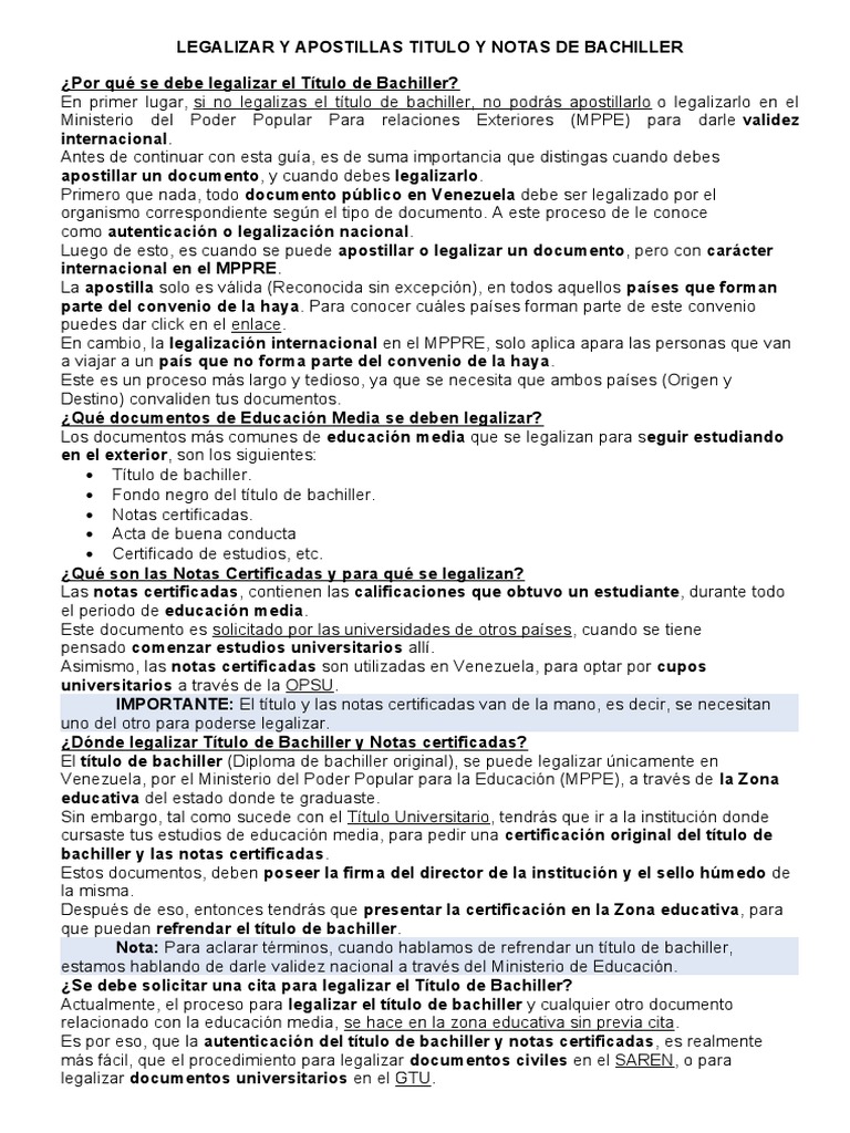 Legalizar y Apostillas Titulo y Notas de Bachiller | PDF | Crecimiento ...