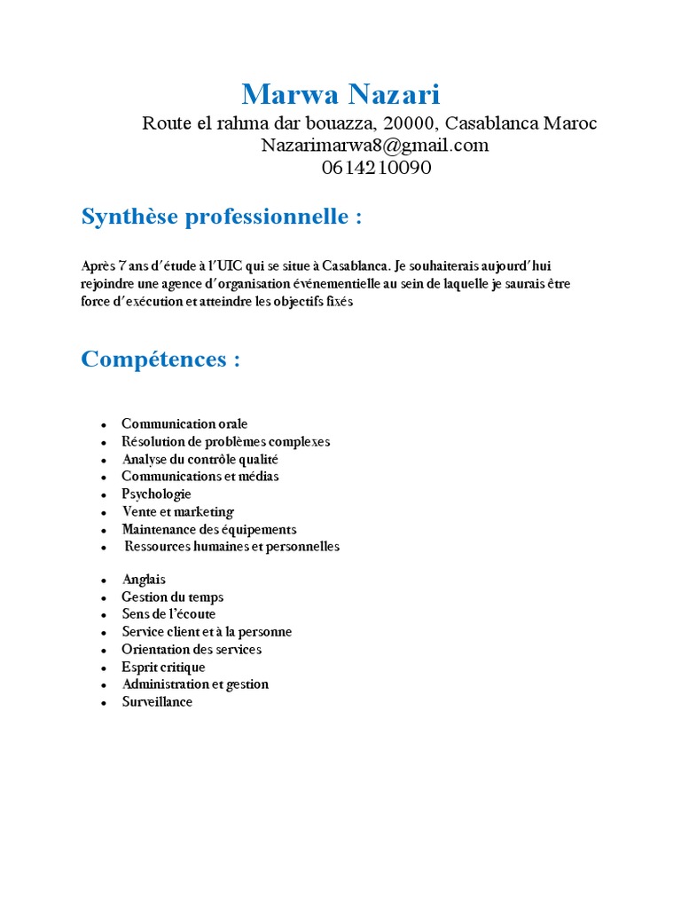 Marwa Nazari : Profil Événementiel | PDF | Maroc | Commercialisation