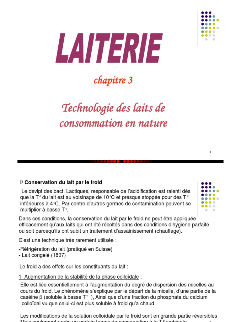 Cours Laiterie Chap3 | PDF | Chaleur | Lait