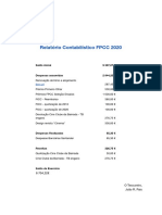 Relatório Contabilístico FPCC 2020 com saldo inicial de €9.387,07 e final de €6.704,32