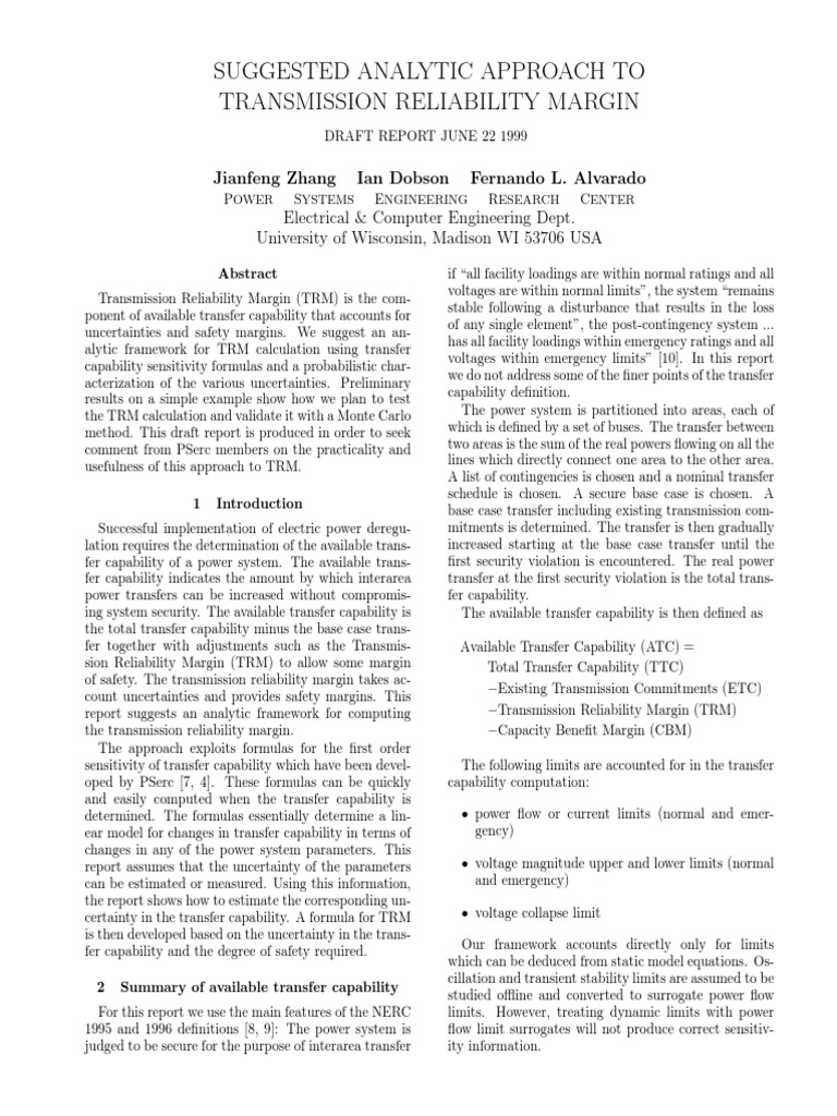 Suggested Analytic Approach To Transmission Reliability Margin PDF Normal Distribution