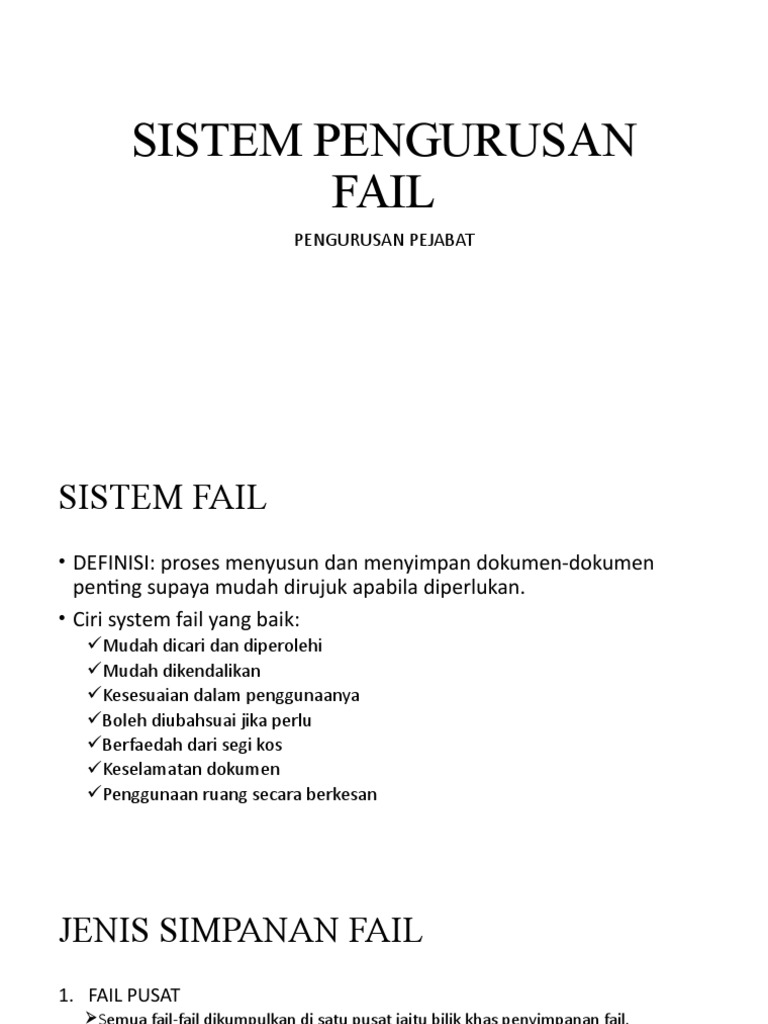 Jenis dan Pengurusan Fail Pejabat | PDF