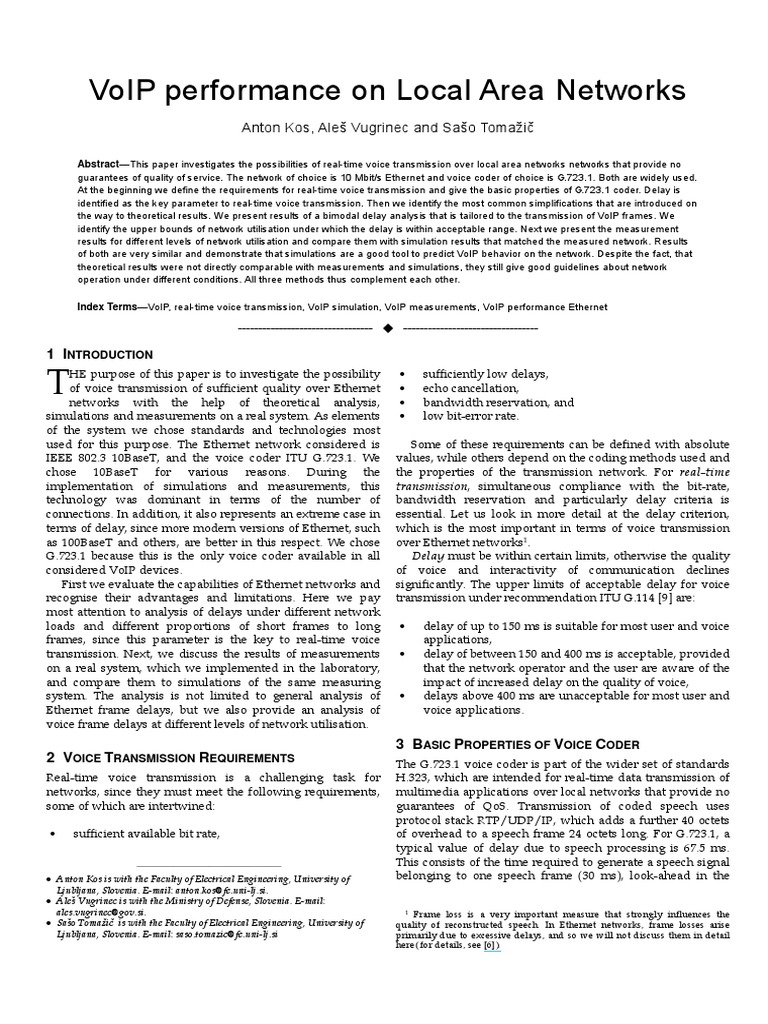 VoIP Performance On Local Area Networks | PDF | Computer Network ...