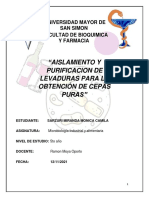 "Aislamiento y Purificacion de Levaduras para La Obtención de Cepas Puras" Monica Camila Sarzuri Miranda