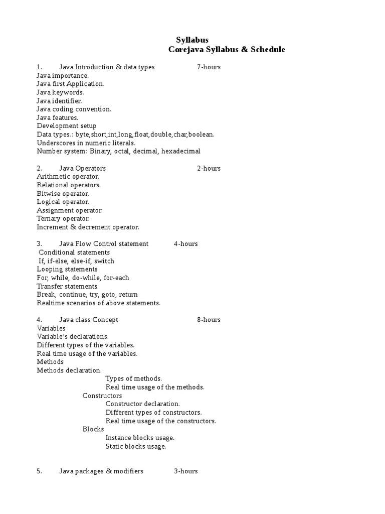 Java Syllabus | PDF | Method (Computer Programming) | Java (Programming ...