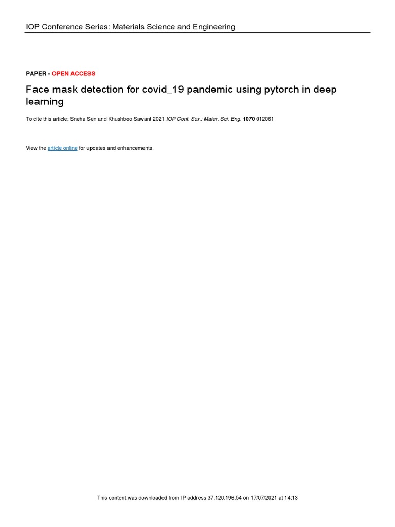 Mask Detection Using PyTorch for COVID-19 | PDF | Deep Learning | Computing