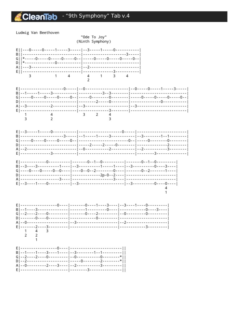 9th Symphony Guitar Tab Symphony No. 9 (Beethoven) Musical Compositions