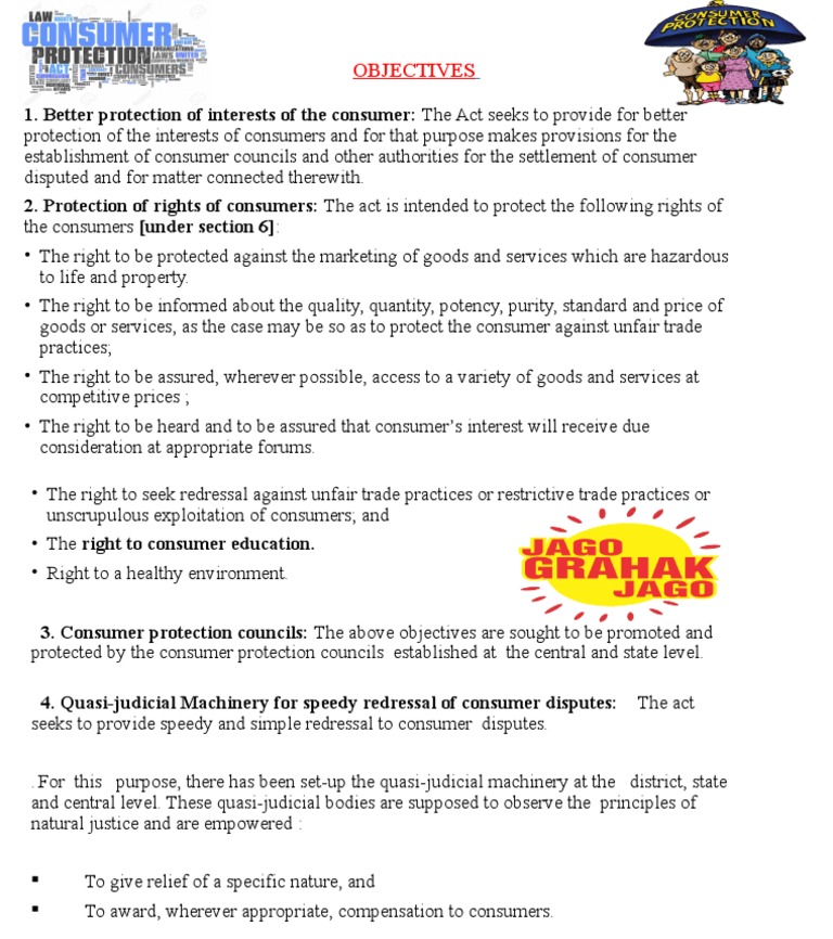 Objectives of the Consumer Protection Act | PDF