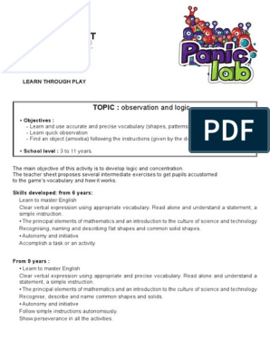 Teacher Sheet: TOPIC: Observation and Logic | PDF | Cognition