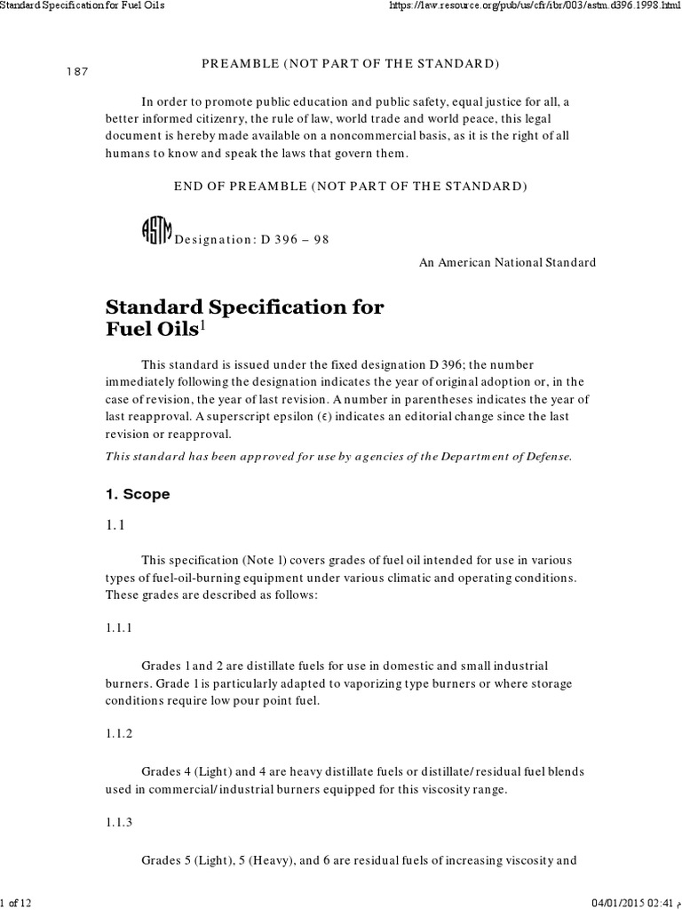 ASTM D 396: Fuel Oil Specifications | PDF | Fuel Oil | Petroleum