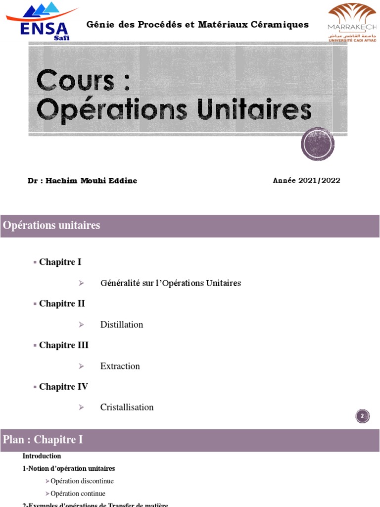 Opérations Unitaires en Génie Chimique | PDF | Règle des phases ...