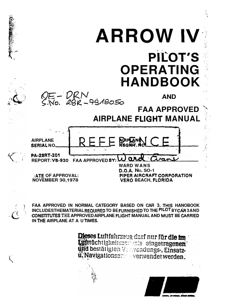 Arrow IV Pilot's Operating Handbook | PDF | Airspeed | Aircraft