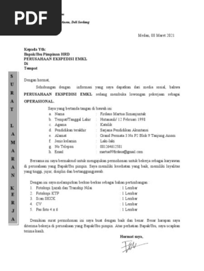 Surat Lamaran Kerja Perusahaan Ekspedisi Emkl Pdf