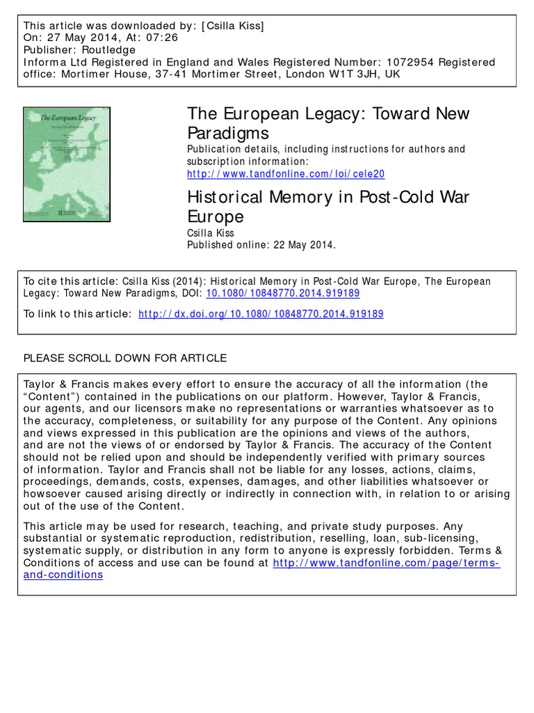 Historical Memory in Post Cold War Euro | PDF | Vichy France | Nazi Germany