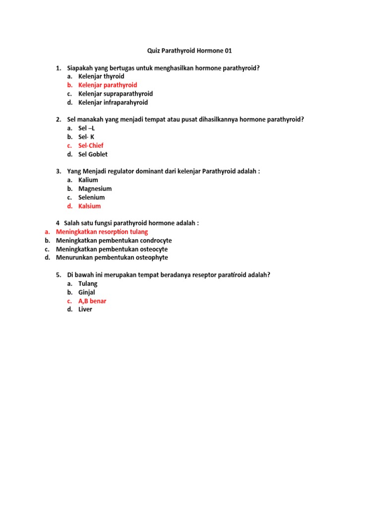 Quiz Parathyroid Hormone 01 | PDF