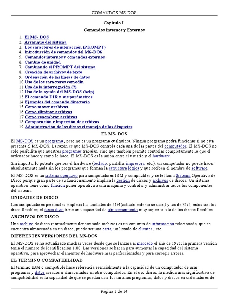 0027 Comandos Ms Dos Internos y Externos | PDF | Dos | Archivo de ...